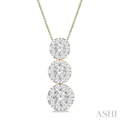 1/4 Ctw Lovebright 3 stone Essential Round Cut Diamond Pendant with Chain in 14K Yellow and White Gold