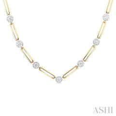 1 1/3 Ctw Lovebright Round Cut Diamond Paperclip Necklace in 14K Yellow and White Gold