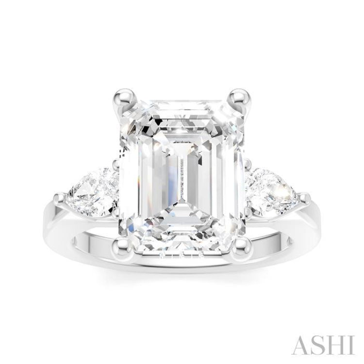 1/2 Ctw Tri-Mount Emerald Shape Center Pear and Round Cut Diamond Semi-Mount Engagement Ring in 14K White Gold