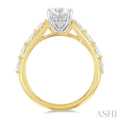 1/2 Ctw Marquise and Round Cut Diamond Semi-Mount Engagement Ring in 14K Yellow and White Gold