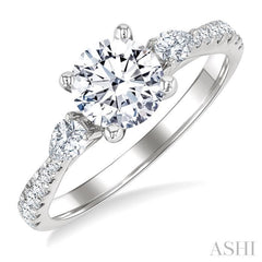 3/8 Ctw Pear and Round Cut Diamond Semi-Mount Engagement Ring in 14K White Gold
