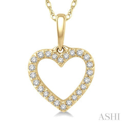 1/10 Ctw Hollow Cut Heart Charm Round Cut Diamond Petite Pendant in 10K Yellow Gold with Chain