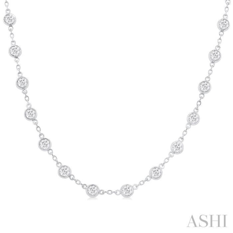 4 Ctw Bezel Set Round Cut Diamond Station Necklace in 14K White Gold