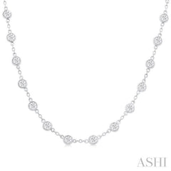 4 Ctw Bezel Set Round Cut Diamond Station Necklace in 14K White Gold