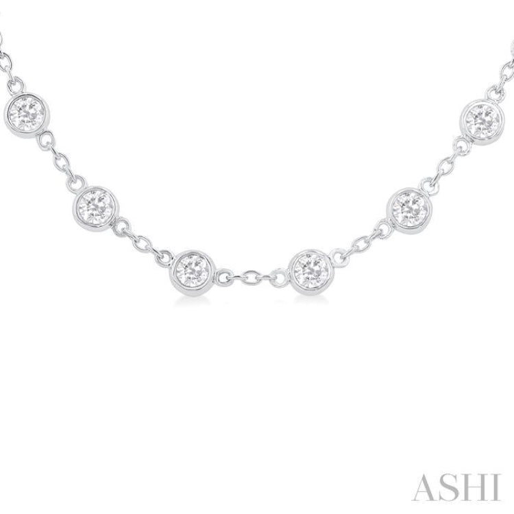 4 Ctw Bezel Set Round Cut Diamond Station Necklace in 14K White Gold