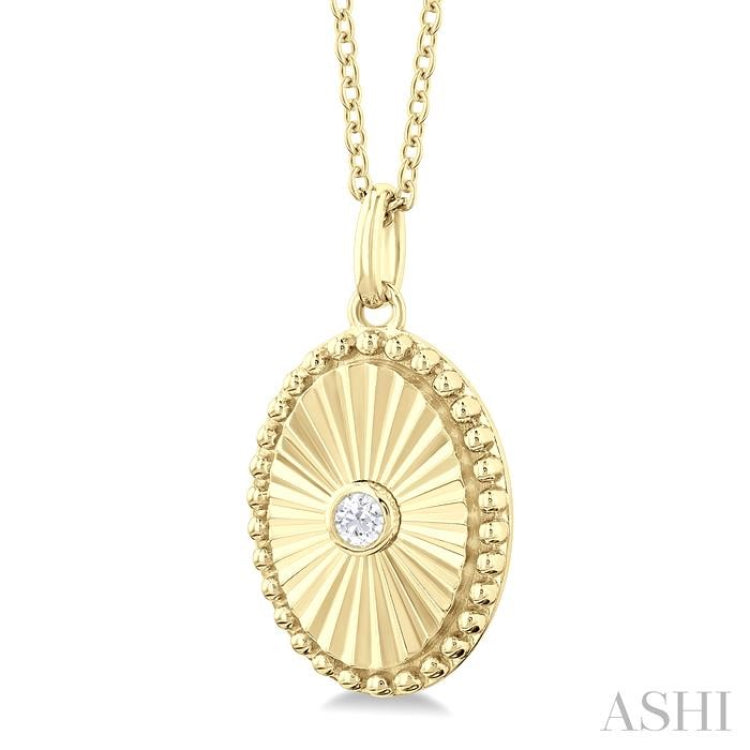 1/20 Ctw Oval fluted medallion Round Cut Diamond Pendant With Chain in 10K Yellow Gold