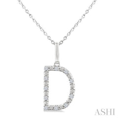 1/10 Ctw Initial 'D' Round Cut Diamond Fashion Pendant With Chain in Sterling Silver