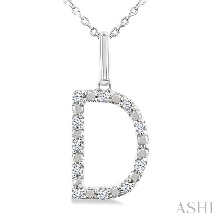 1/10 Ctw Initial 'D' Round Cut Diamond Fashion Pendant With Chain in Sterling Silver