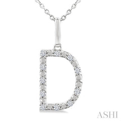 1/10 Ctw Initial 'D' Round Cut Diamond Fashion Pendant With Chain in Sterling Silver