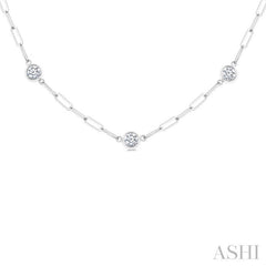 1 Ctw Bezel Set Round Cut Diamond Paperclip Station Necklace in 14K White Gold