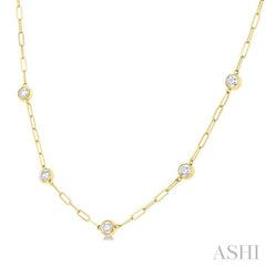 1 1/2 Ctw Bezel Set Round Cut Diamond Paperclip Station Necklace in 14K Yellow Gold