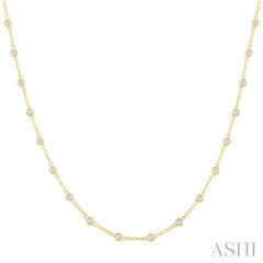 1 Ctw Bezel Set Round Cut Diamond Station Necklace in 14K Yellow Gold