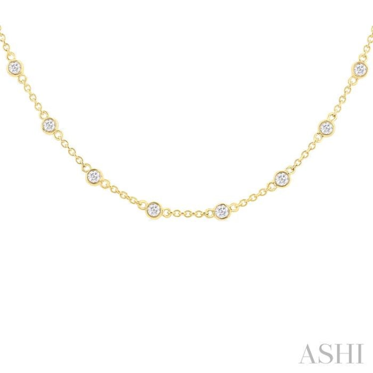1 Ctw Bezel Set Round Cut Diamond Station Necklace in 14K Yellow Gold
