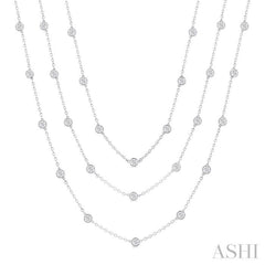 10 Ctw Bezel Set Round Cut Diamond 60-Inch Long Station Necklace in 14K White Gold