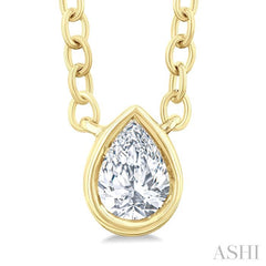 1/6 Ctw Petite Bezel Set Pear Cut Diamond Fashion Pendant With Chain in 10K Yellow Gold