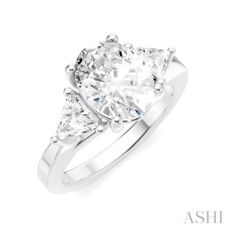 1/2 Ctw Oval Shape Trillion Cut & Round Cut Diamond Semi-Mount Engagement Ring in 14K White Gold