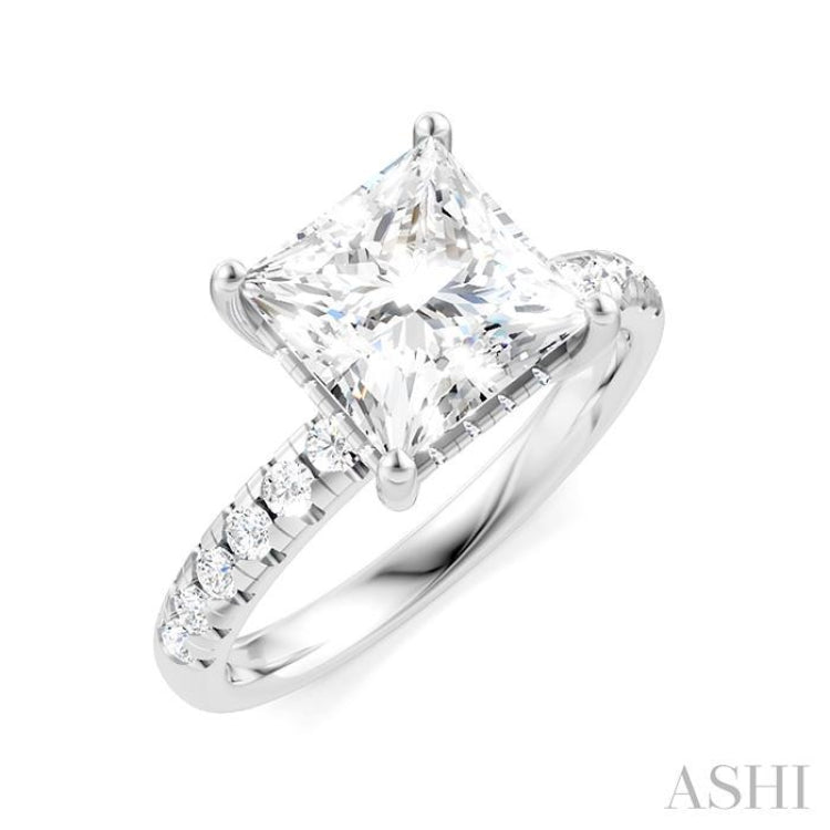 1/3 Ctw Princess Shape Round Cut Diamond Semi-Mount Engagement Ring in 14K White Gold