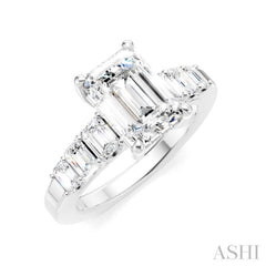 1 Ctw Emerald Shape Emerald and Round Cut Diamond Semi-Mount Engagement Ring in 14K White Gold