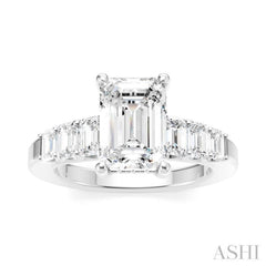 1 Ctw Emerald Shape Emerald and Round Cut Diamond Semi-Mount Engagement Ring in 14K White Gold