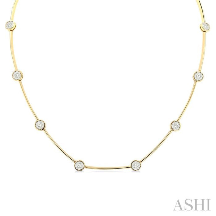 1 1/2 Ctw Lovebright Circular Mount & Bar Link Round Cut Diamond Choker Necklace in 14K Yellow and White Gold