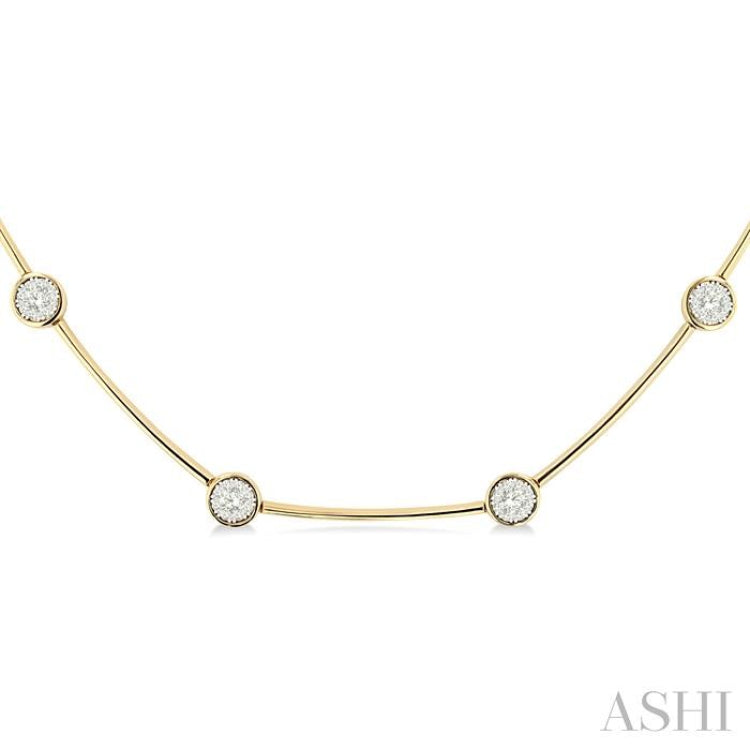1 1/2 Ctw Lovebright Circular Mount & Bar Link Round Cut Diamond Choker Necklace in 14K Yellow and White Gold