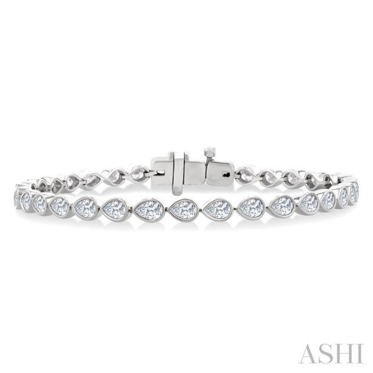 3 1/3 Ctw East-West Bezel Set Pear Cut Diamond Tennis Bracelet in 14K White Gold