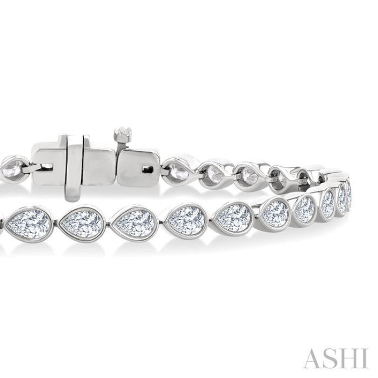 3 1/3 Ctw East-West Bezel Set Pear Cut Diamond Tennis Bracelet in 14K White Gold