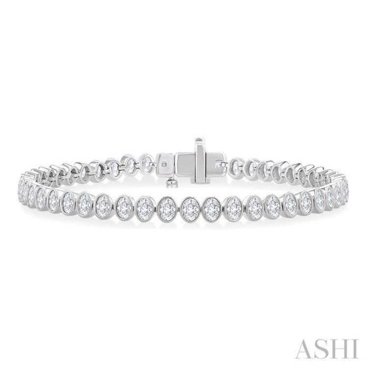 4 5/8 Ctw North-South Bezel Set Oval Cut Diamond Tennis Bracelet in 14K White Gold