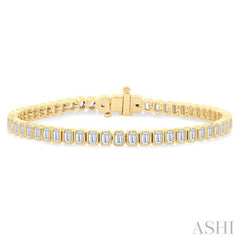 5 1/2 Ctw North-South Bezel Set Emerald Cut Diamond Tennis Bracelet in 14K Yellow Gold