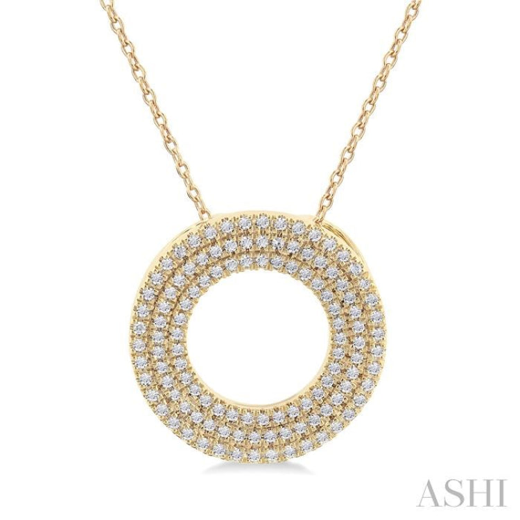 1/3 Ctw Circle Triple Row Round Cut Diamond Fashion Pendant With Chain in 14K Yellow Gold