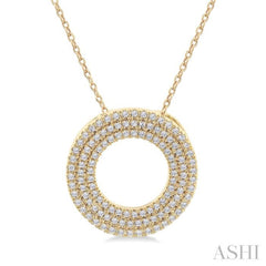 1/3 Ctw Circle Triple Row Round Cut Diamond Fashion Pendant With Chain in 14K Yellow Gold
