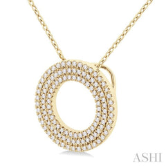 1/3 Ctw Circle Triple Row Round Cut Diamond Fashion Pendant With Chain in 14K Yellow Gold