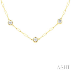 2 Ctw Bezel Set Round Cut Diamond Paperclip Station Necklace in 14K Yellow Gold