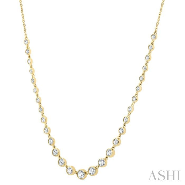 1 1/4 Ctw Halfway Graduated Bezel Set Round Cut Diamond Tennis Necklace in 14K Yellow Gold
