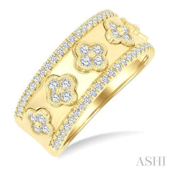5/8 Ctw Clover Motif Round Cut Diamond Wide Fashion Band in 14K Yellow Gold