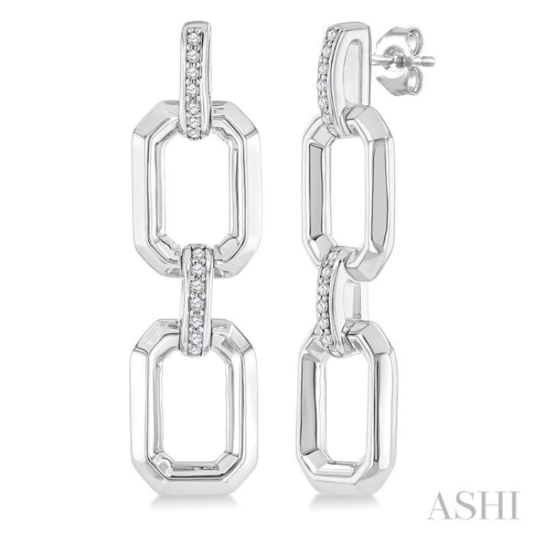 1/10 Ctw Bold Open Window Octagonal Shape D-Link Round Cut Diamond Fashion Earring in Sterling Silver