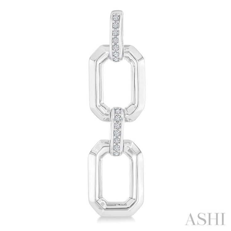 1/10 Ctw Bold Open Window Octagonal Shape D-Link Round Cut Diamond Fashion Earrings in Sterling Silver