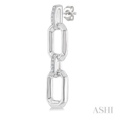 1/10 Ctw Bold Open Window Octagonal Shape D-Link Round Cut Diamond Fashion Earring in Sterling Silver