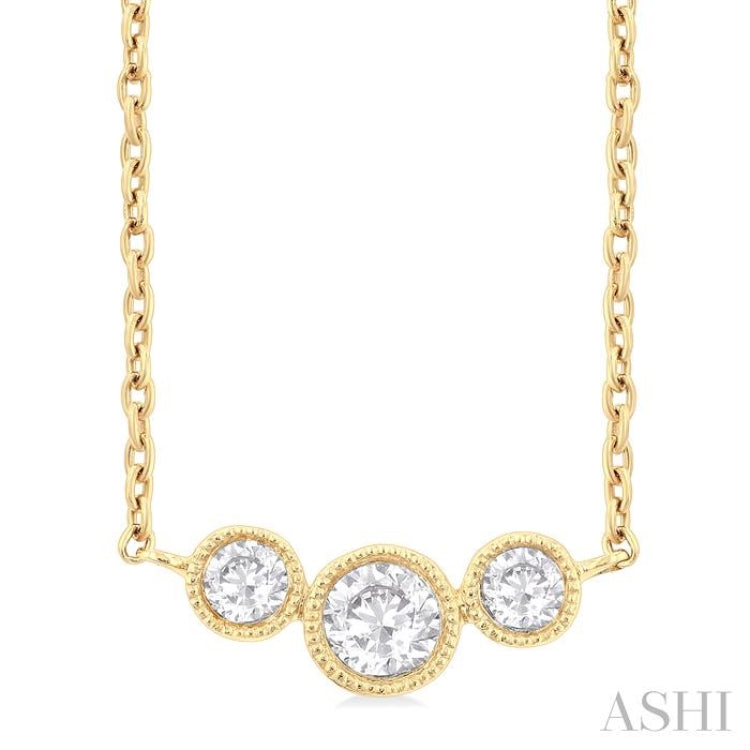 1/4 Ctw Past, Present & Future 3-Stone Bezel Set Round Cut Diamond Necklace in 14K Yellow Gold