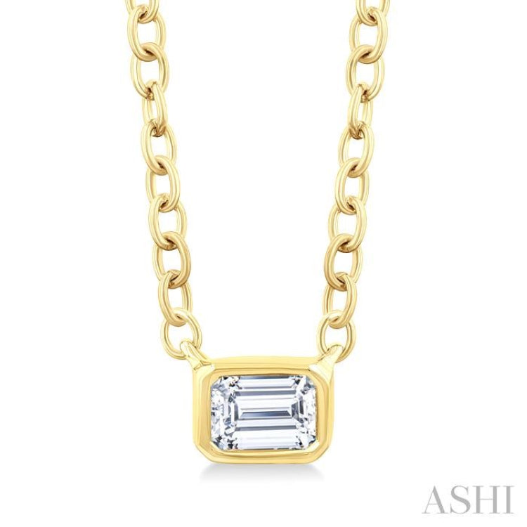 1/6 Ctw Petite East-West Bezel Set Emerald Cut Diamond Fashion Pendant With Chain in 10K Yellow Gold