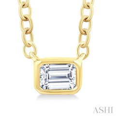 1/6 Ctw Petite East-West Bezel Set Emerald Cut Diamond Fashion Pendant With Chain in 10K Yellow Gold