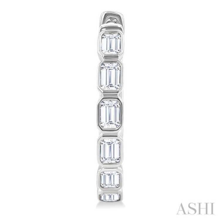 1 1/10 Ctw Bezel Set Emerald Cut Diamond Fashion Hoop Earrings in 14K White Gold