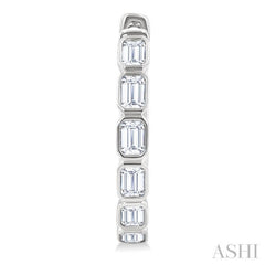 1 1/10 Ctw Bezel Set Emerald Cut Diamond Fashion Hoop Earrings in 14K White Gold