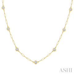 1 Ctw Bezel Set Round Cut Diamond Paperclip Station Necklace in 14K Yellow Gold