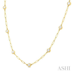 1 Ctw Bezel Set Round Cut Diamond Paperclip Station Necklace in 14K Yellow Gold