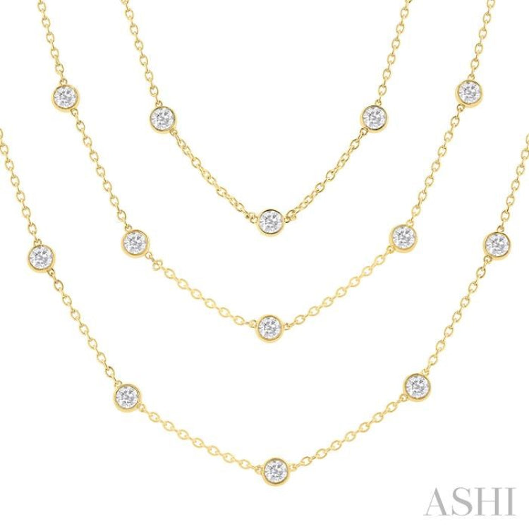 10 Ctw Bezel Set Round Cut Diamond 60-Inch Long Station Necklace in 14K Yellow Gold