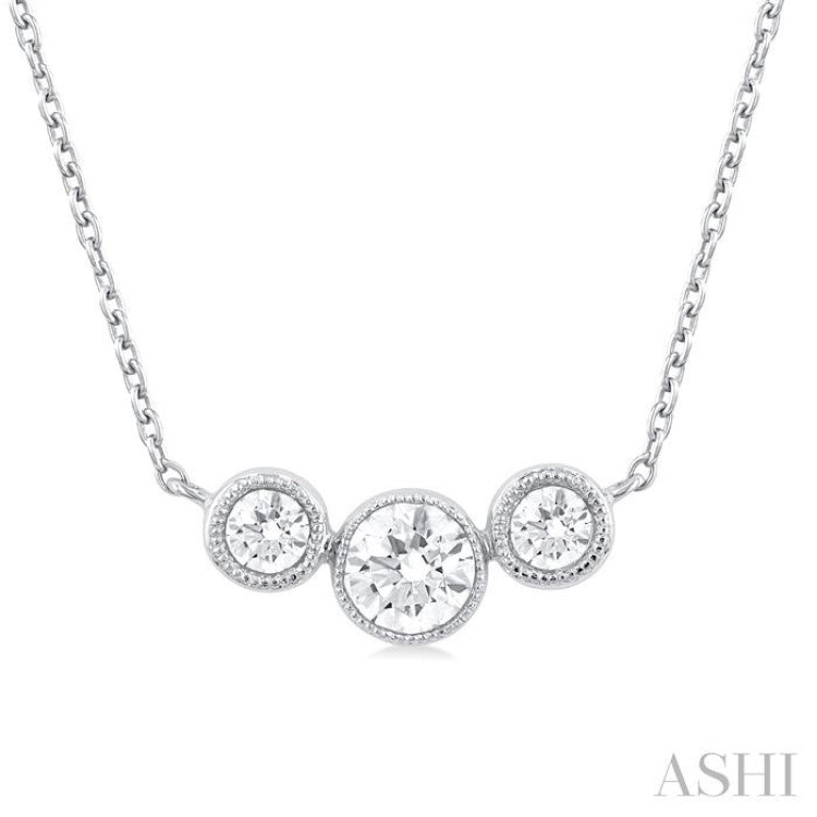 1/2 Ctw Past, Present & Future 3-Stone Bezel Set Round Cut Diamond Necklace in 14K White Gold