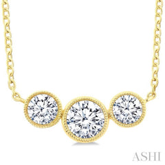 3/4 Ctw Past, Present & Future 3-Stone Bezel Set Round Cut Diamond Necklace in 14K Yellow Gold