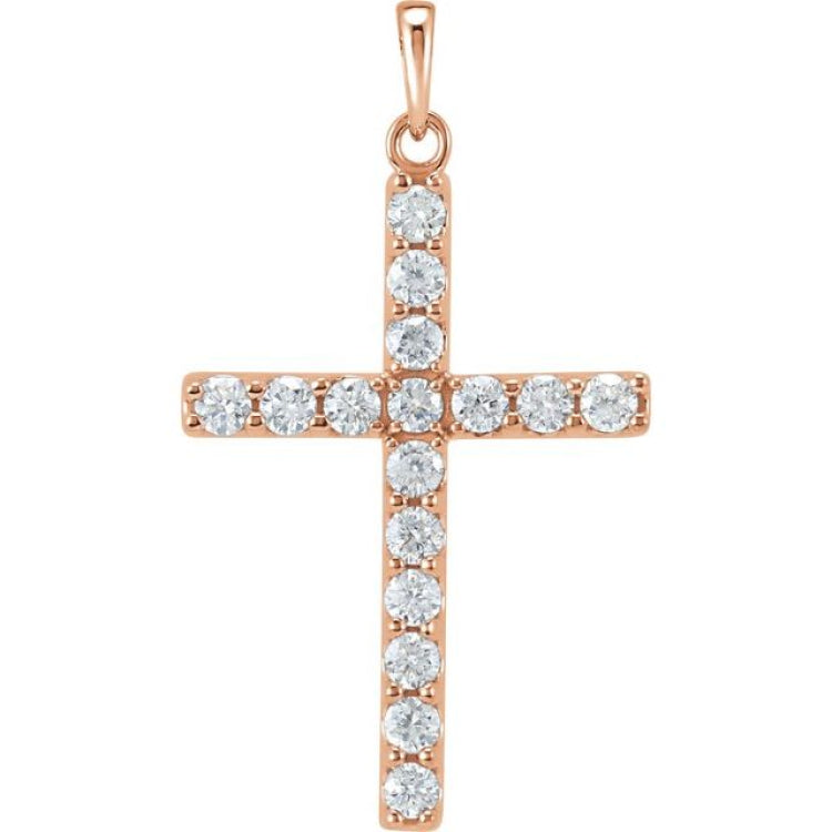 14K Rose 1 CTW Lab-Grown Diamond Cross Pendant