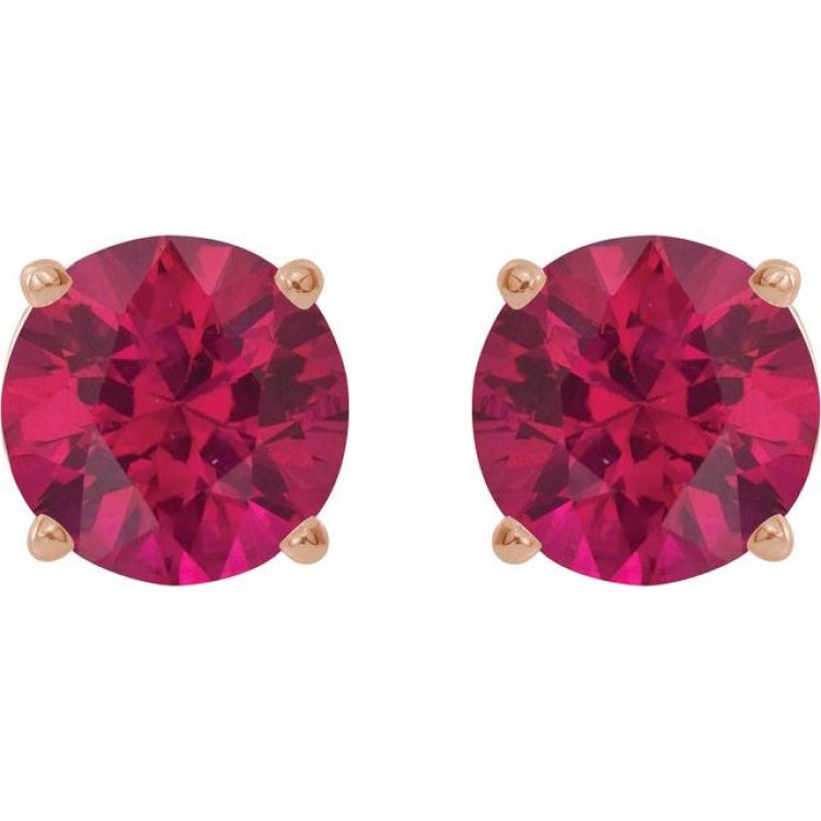 14K Rose Gold 7 mm Lab-Grown Ruby Earrings